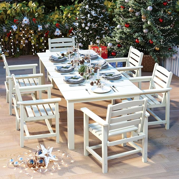 7-Piece White Outdoor Dining Set by PatioKingdom