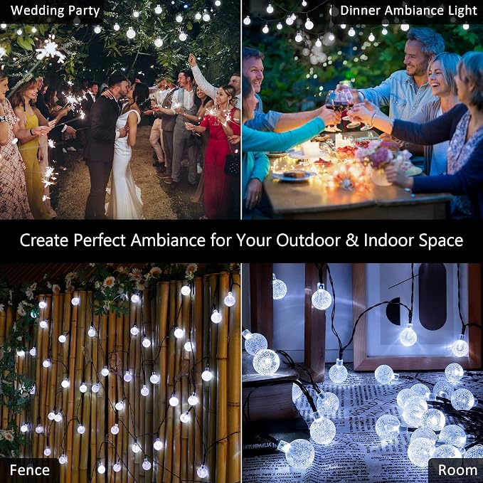 2-Pack 30 LED 20FT Solar String Lights Outdoor, Crystal Globe Lights - Image 6