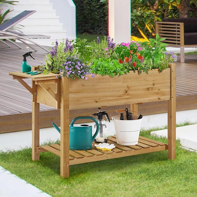 Yaheetech 49x22x32in 8 Pockets Horticulture Raised Garden Bed Elevated Wood - Image 2