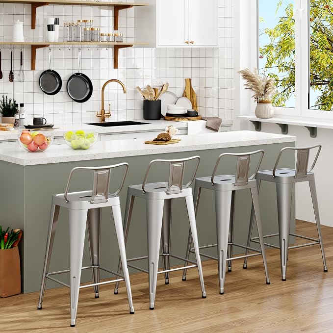 Metal Bar Stools Set of 4 Indoor/Outdoor Counter Height Bar Chairs by ArlunarHome