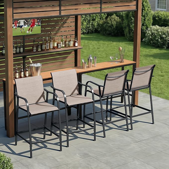 Crestlive Products Outdoor Bar Stools Set of 4, Bar Height Patio Chairs by CrestliveProducts