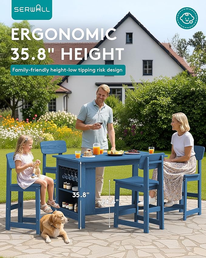SERWALL Outdoor Bar Table, All Weather HDPE 36" Counter Height Dining Table - Image 3