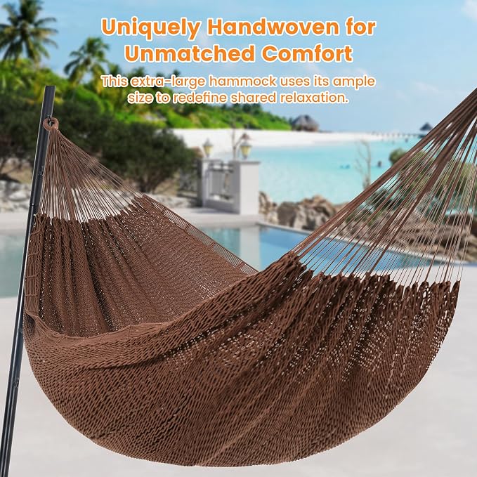 Lazy Daze Hammocks Handwoven Mayan Hammock, 10.5 FT Soft Rope Double Hammocks - Image 2