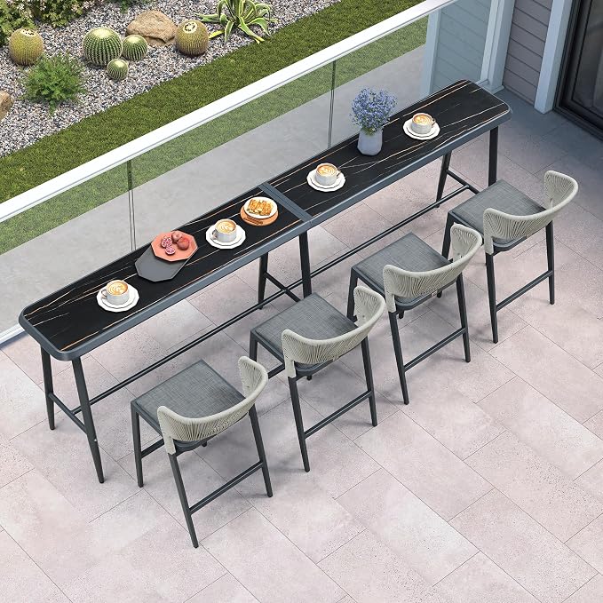 PURPLE LEAF Outdoor High Bar Table Rectangular Patio Pub Balcony Table - Image 2