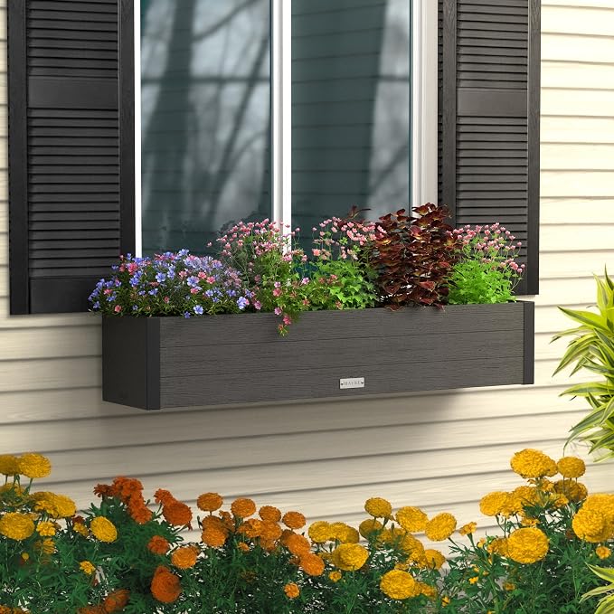 Mayne Horizon 4FT Window Box Planter – Modern Rectangular Faux Wood Grain Design - Image 3