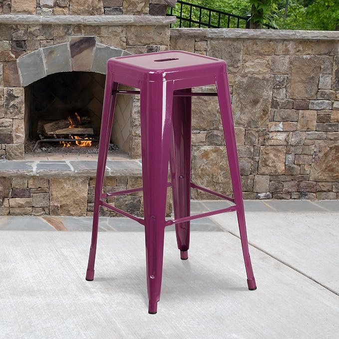 Flash Furniture Commercial Grade 30" High Backless Purple Indoor-Outdoor - Image 2