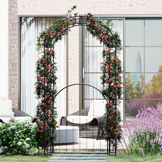 IRONMAX Garden Arch with Gate, 84” Heavy Duty Metal Arbor, Wedding & Event - Image 2