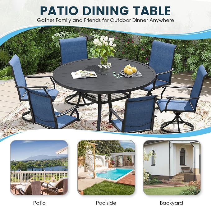 Patio Dining Table for 6-8, Round Metal Outdoor Table - Image 6