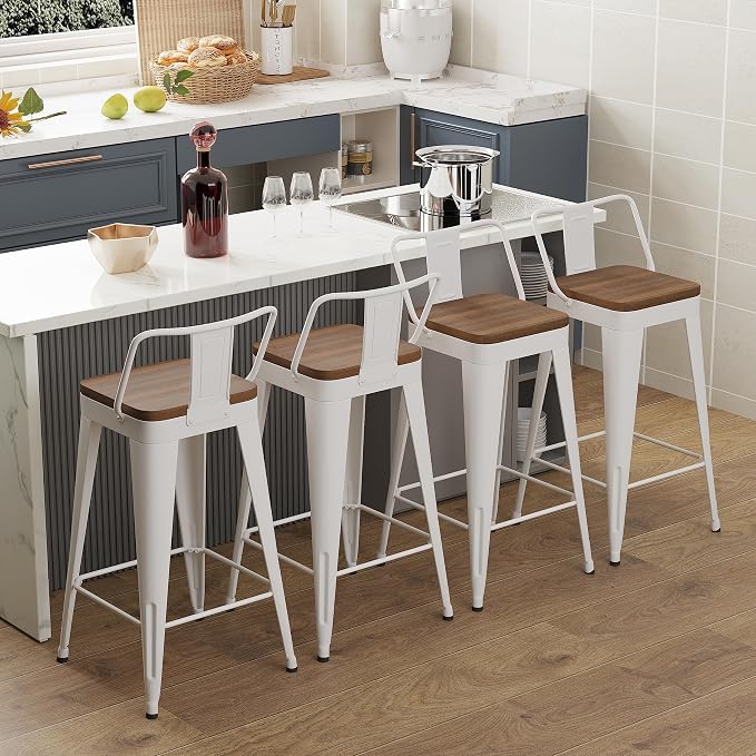 WENTMENT Bar Stools Set of 4 Counter Height Bar Stools Metal Barstools - Image 5