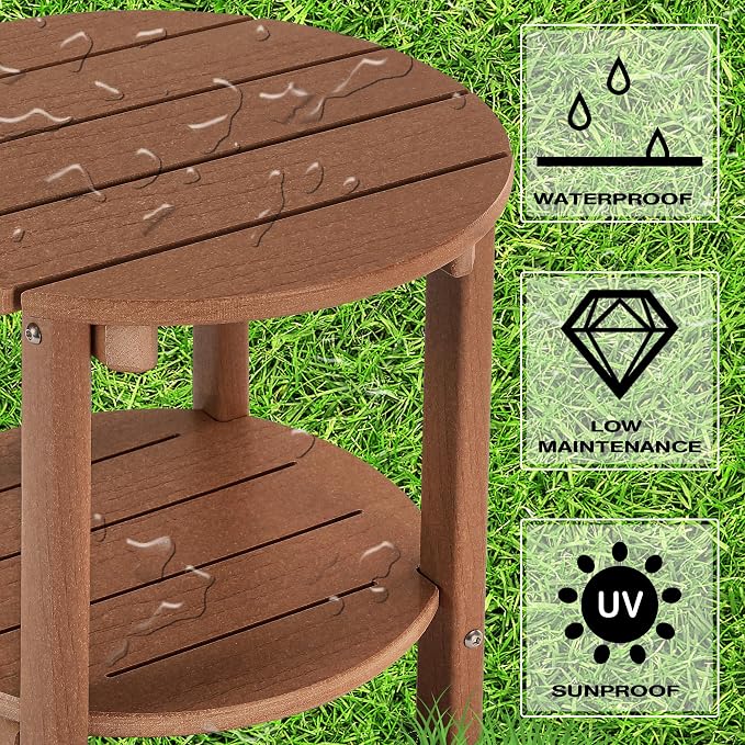 LZRS Round Adirondack Side Table Double End Table, Outdoor Side Tables - Image 4