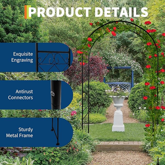 GarveeLife Metal Garden Arch, 88 in H Outdoor Lawn Arbor - Image 4