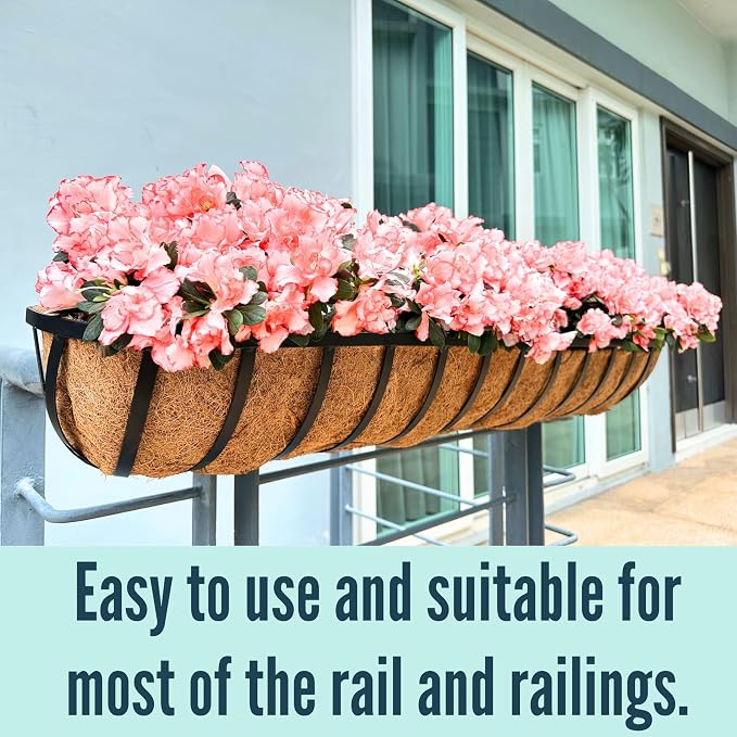 LaLaGreen Railing Planter Boxes Black Metal Rectangular Flower Boxes - Image 5