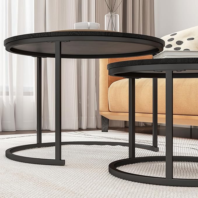 HOJINLINERO Round Coffee Table, Nesting Coffee Table Set of 2, Center Tables - Image 6
