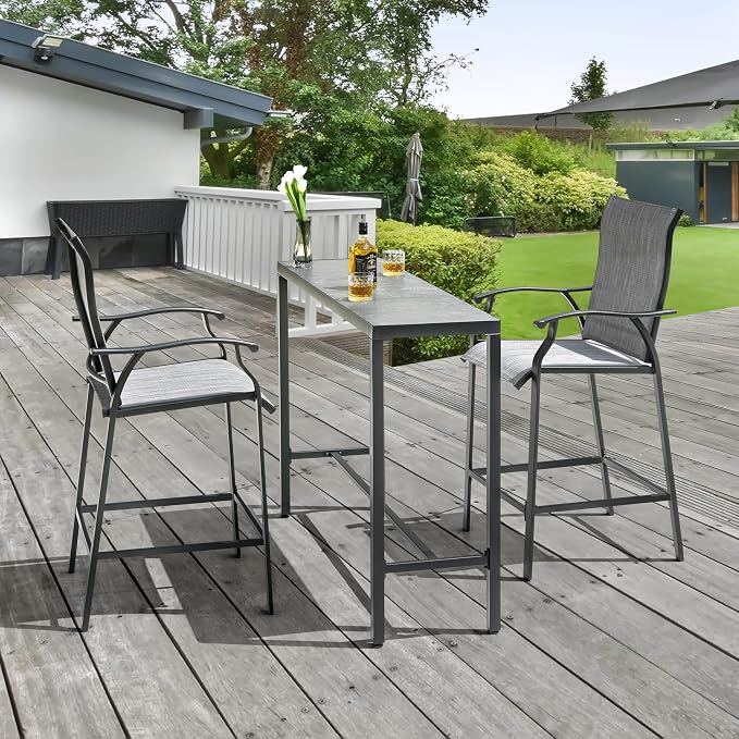 NUU GARDEN 3 Piece Patio Bar Set, 2 Textilene High Bar Stools and Patio Bar - Image 2