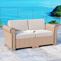 Patio Rattan loveseat, 2-Seat Wicker Rattan Sofa by SUNSHINEVALLEY