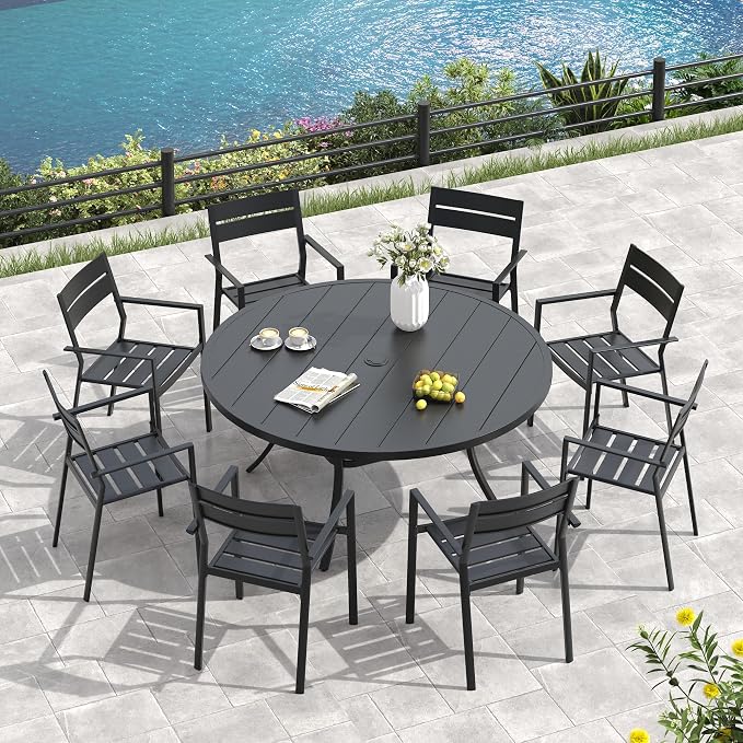 VICLLAX 63" Round Patio Table, Outdoor Dining Table - Image 7