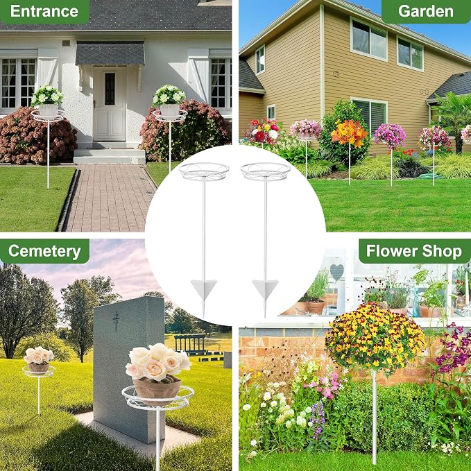Tellingyou 2 Pack Adjustable Outdoor Flower Pot Stand, Metal Outdoor Plant - Image 7