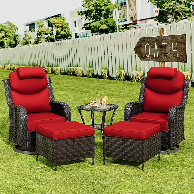 Patio Wicker Ottomans with Removable and Washable Covers, PE Rattan Outdoor - Image 5