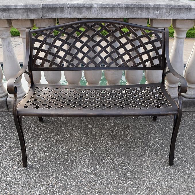 Oakland Living Outdoor Aluminum Modern Patio Bench Loveseat - Image 2