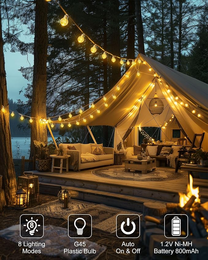 Brightown Solar String Lights Outdoor, 30Ft Vintage Hemp Rope Solar Patio Lights - Image 4