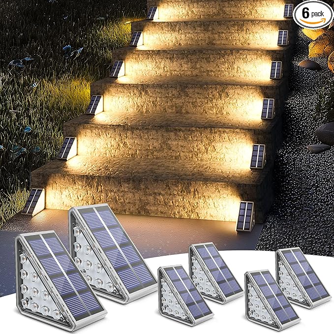 NIORSUN Solar Stair Lights Outdoor Waterproof IP67, 6 Pack Solar Step Lights by NIORSUN