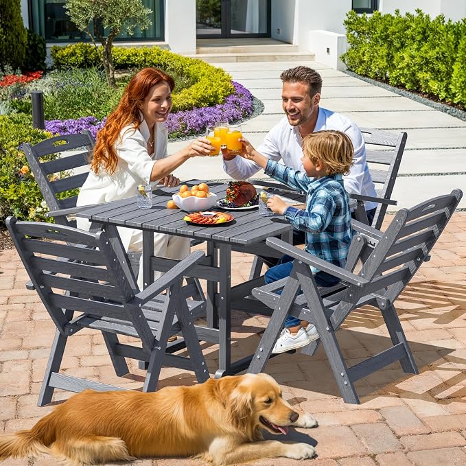 5-Piece Outdoor Dining Set, No-Assembly Foldable Chairs, All-Weather HDPE - Image 2