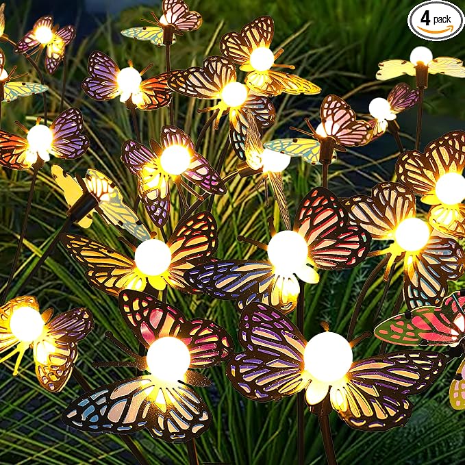 Solar Garden Butterfly Lights, 4 Pack 32 LED Solar Swaying Lights, Swaying in by MRHEPHAESTUS