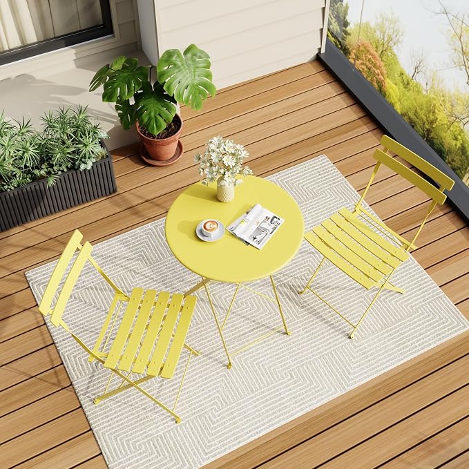 GarveeLife 3-Piece Folding Bistro Set, Foldable Patio Furniture Set - Image 3