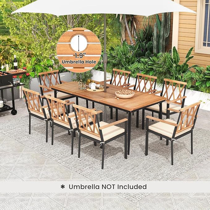 Tangkula 9-Piece Patio Dining Set, Outdoor Acacia Wood Dining Table - Image 5