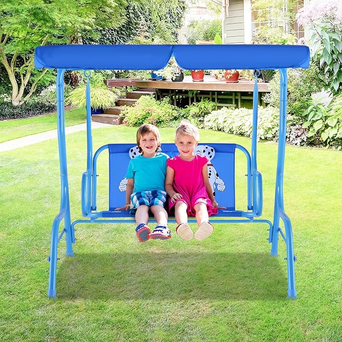 HONEY JOY Kids Patio Swing, 2-Seater Outdoor Porch Swing Lounge Chair, - Image 7
