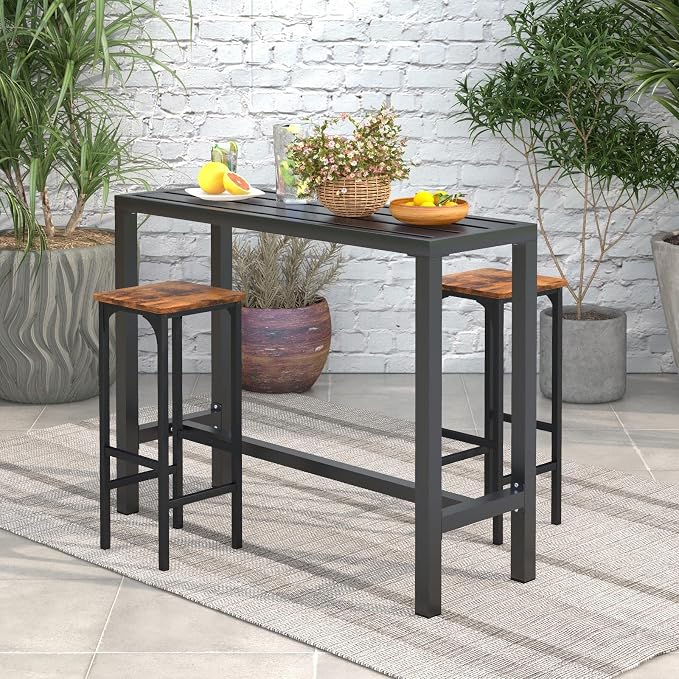 COSTWAY Outdoor Bar Table 48-inch Wide, Narrow Counter Height Dining Table - Image 4