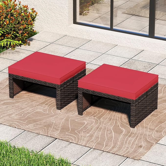 Tangkula 2 Pieces Patio PE Rattan Ottomans, Poolside and Yard - Image 2