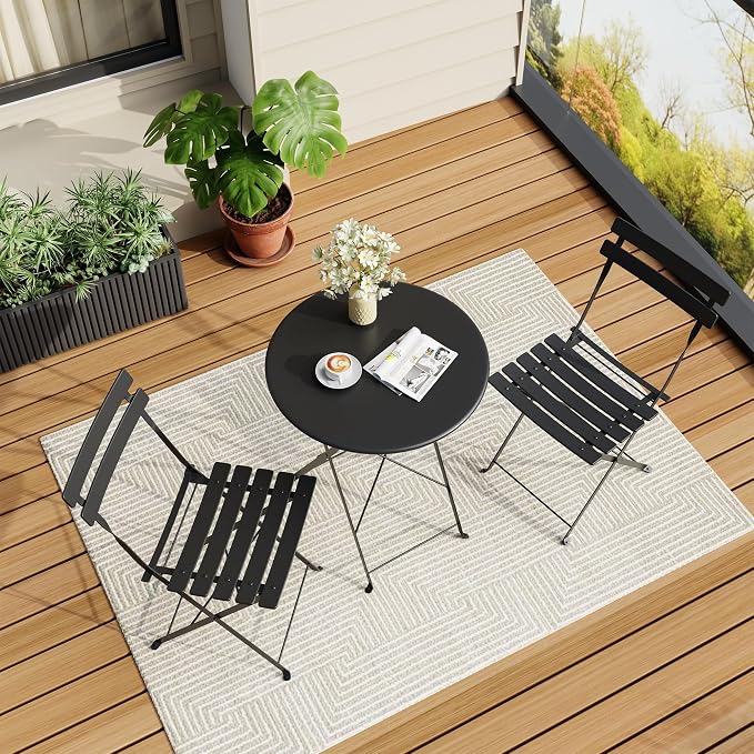 Bistro Table and Chairs Set of 2, 3 Piece Outdoor/Indoor Folding Patio Bistro by IDEALHOUSE