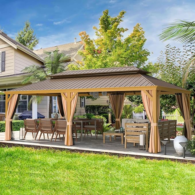EROMMY 14'x24' Hardtop Gazebo, Galvanized Steel Double Roof - Image 7
