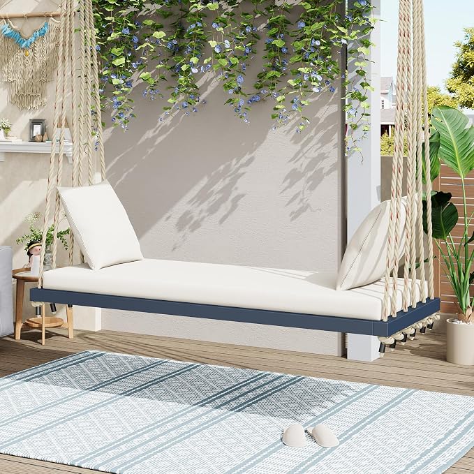 Merax Outdoor Patio Wooden Swing Chair, 2-Seat Hanging Porch Hammock Bench by Merax