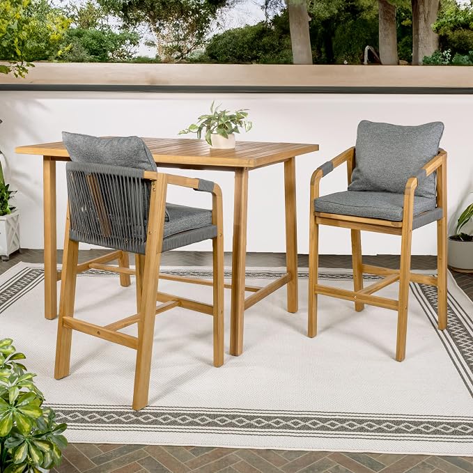 JONATHAN Y DNG2000B-3SET Porto Modern Coastal 3-Piece Acacia Wood Outdoor Bar - Image 2