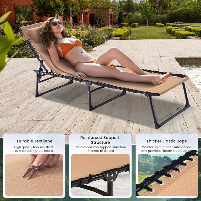 Folding Chaise Lounge Chair 2 Pack - 400lb Capacity - Image 6