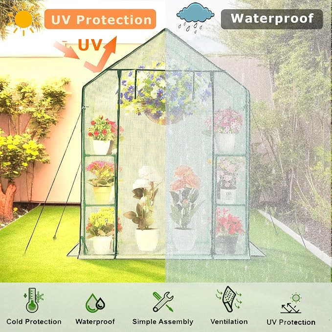 Walk-in Greenhouse for Outdoors w/ Mesh Side Windows, 3 Tiers 6 Shelves PE - Image 5