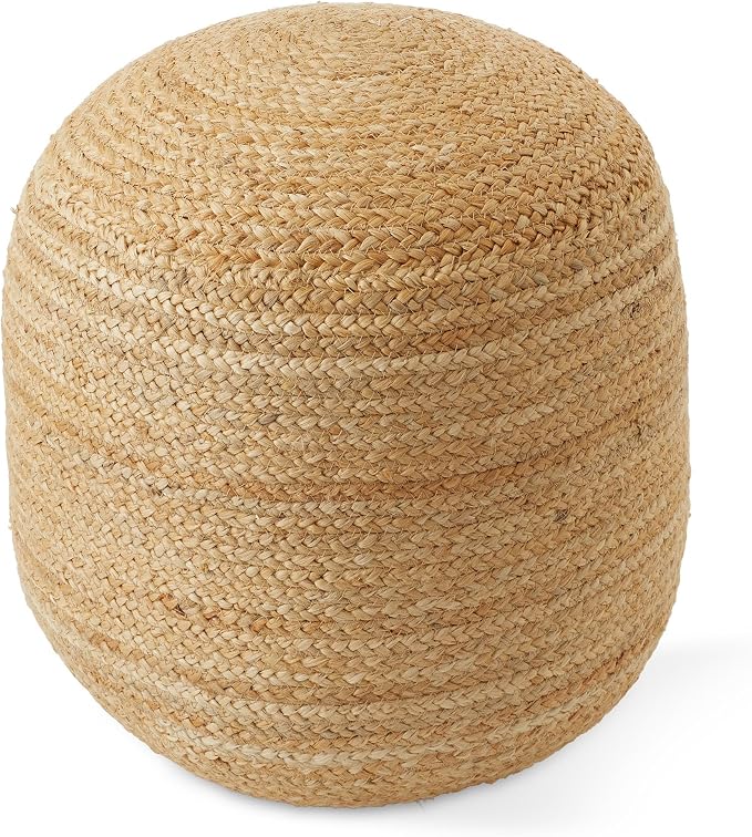 Casafield Hand-Braided Jute Pouf Ottoman Footrest, Natural Woven Boho Floor - Image 4