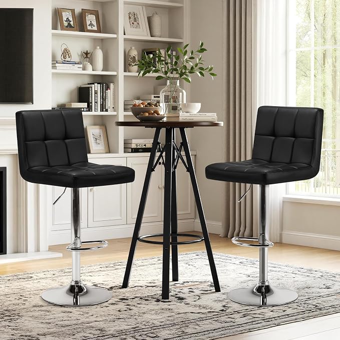 Yaheetech Bar Stools Set of 2, Adjustable PU Leather Swivel Barstools, Modern - Image 4