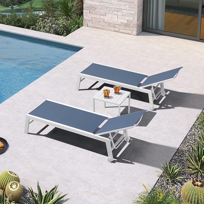 PURPLE LEAF Patio Lounge Chair 2 Pieces White Aluminum Outdoor Chaise Lounge - Image 3