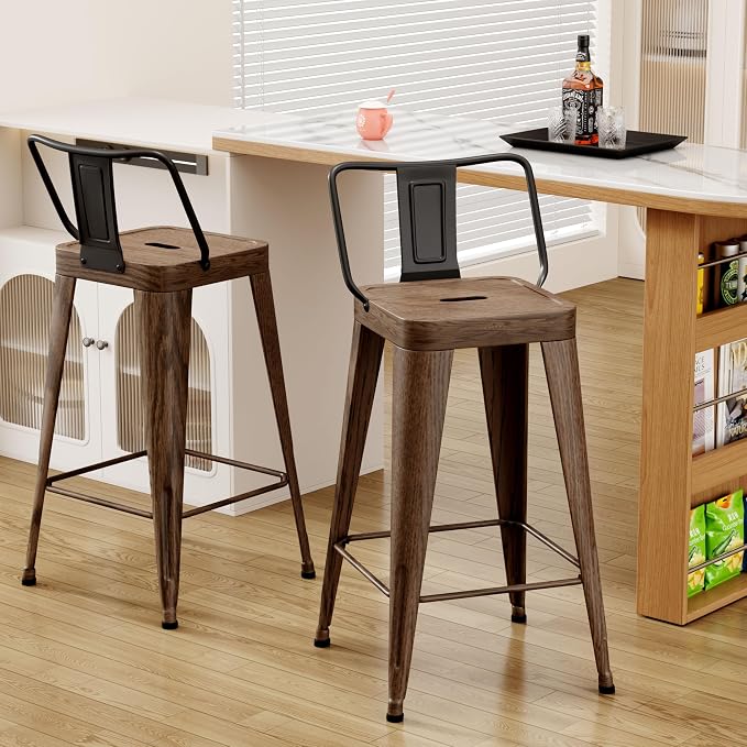 Metal Bar Stools Set of 2 Barstools Indoor/Outdoor Counter Height Bar Chairs - Image 8