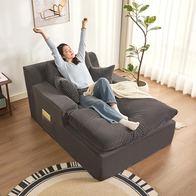 63" Chaise Lounge Chair Indoor, Set of Convertible Sleeper Sofa Couch by AFUSON