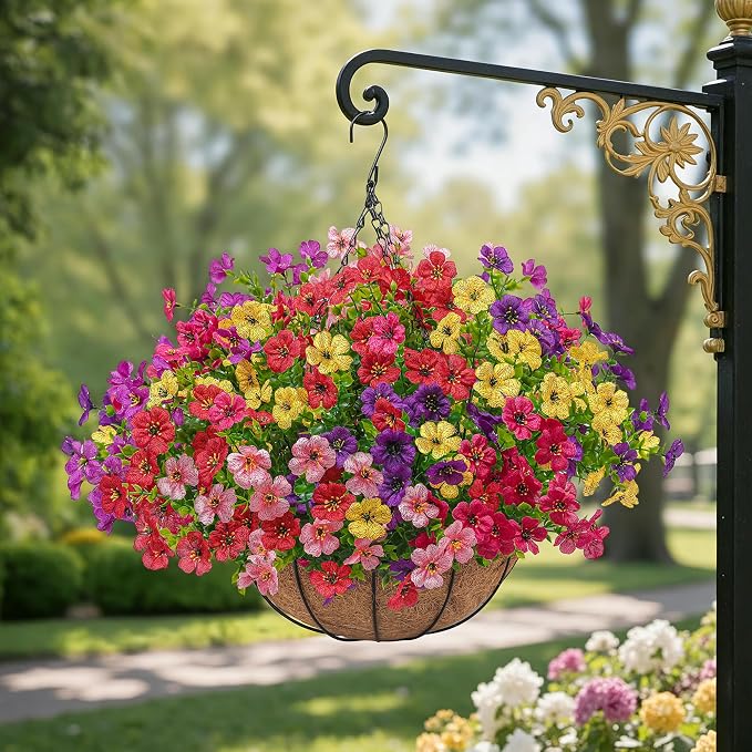 2 Set Artificial Faux Hanging Plants Flowers Basket - Image 6