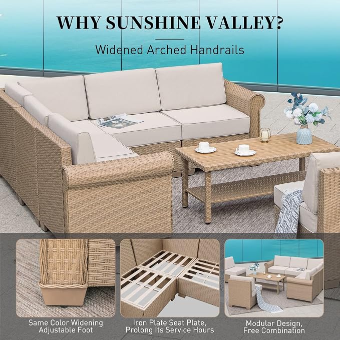 Patio Furniture Set 6 Piece, Wicker Rattan Sectional Sofa Couch - Image 8
