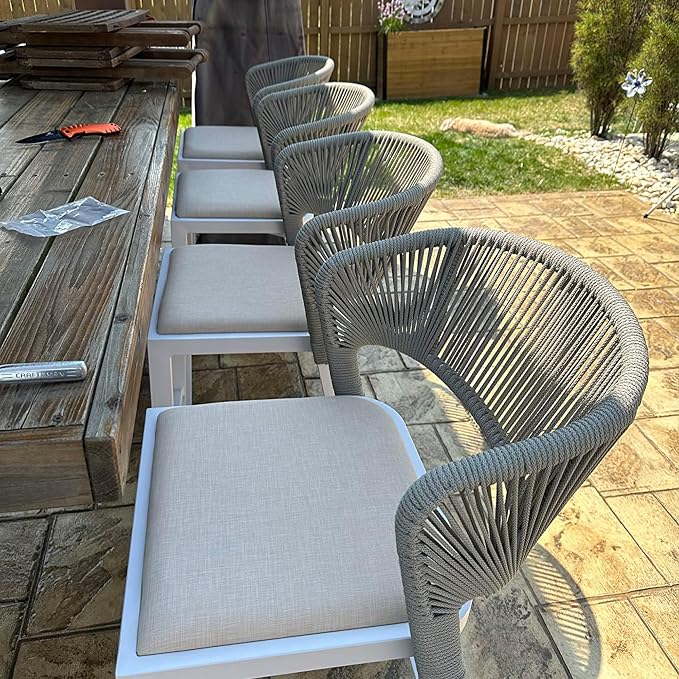 PURPLE LEAF Counter Height Bar Stool Set of 2 Modern Aluminum Rattan Wicker - Image 4