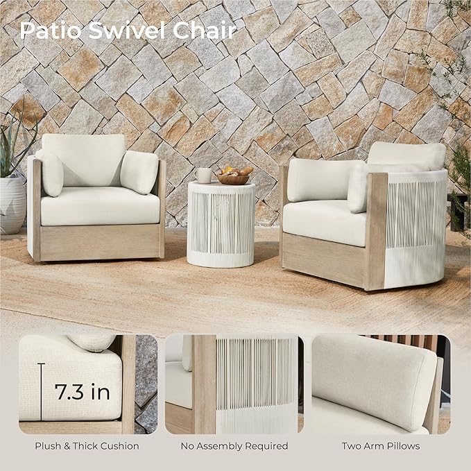 CHITA Boho Patio Rattan 360° Swivel Chair, Outdoor Wicker Furniture - Image 6