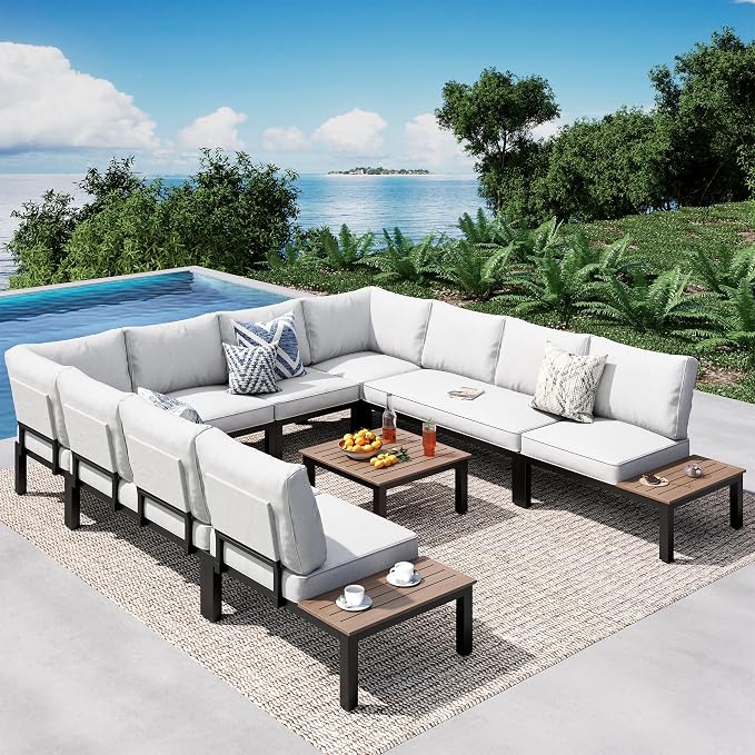 PHI VILLA 9 Pieces Outdoor Patio Furniture Set, Metal Frame Modern Outdoor by PHIVILLAThepioneerofcomfortablehouseholdsupplies
