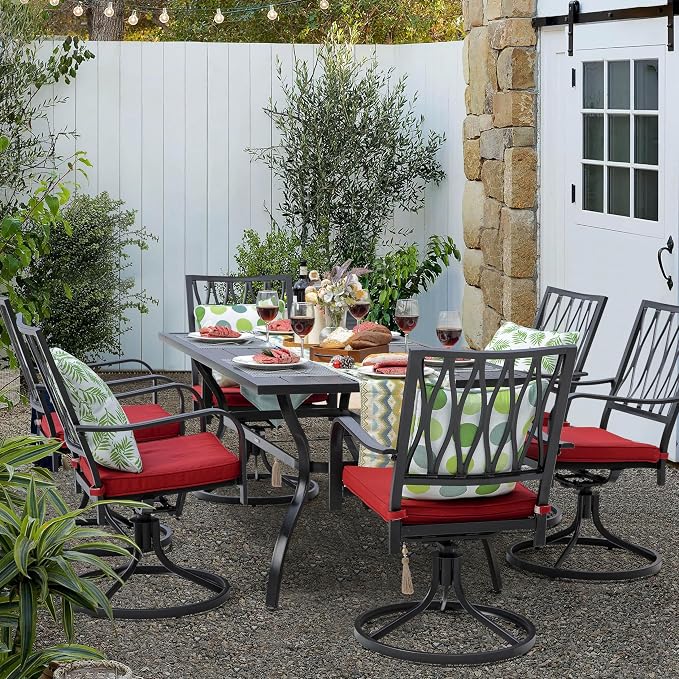 NUU GARDEN 7 Piece Outdoor Dining Set Rectangle Iron Patio Table - Image 3