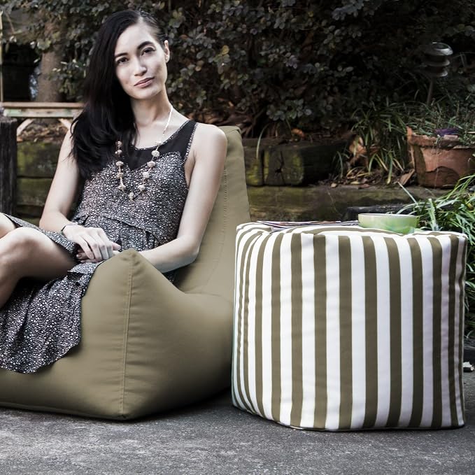 Jaxx Luckie Outdoor Patio Bean Bag Ottoman, Taupe Striped - Image 4